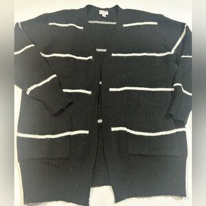 Lularoe Medium Peyton Black and White Striped Cardigan Sweater